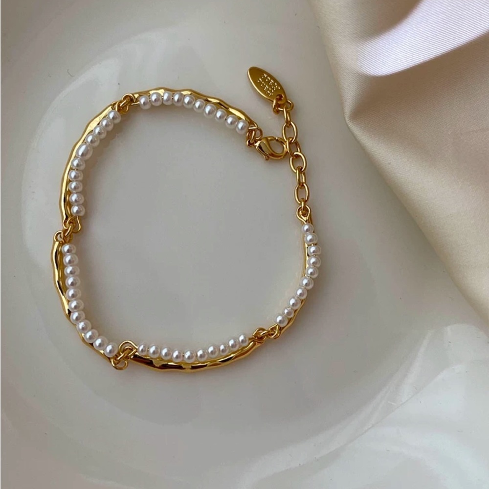 Gold Pearl Bracelet 18k Gold Vermeil 925 Sterling Silver Freshwater Pearl - Picture 5 of 7